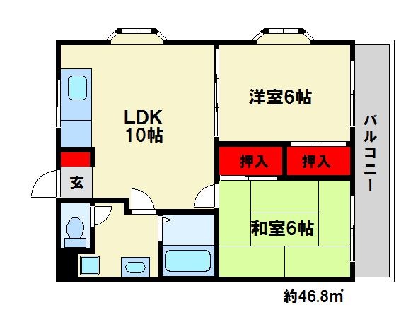 ニューライフマンション南ヶ丘 間取り　※反転タイプ　現状優先