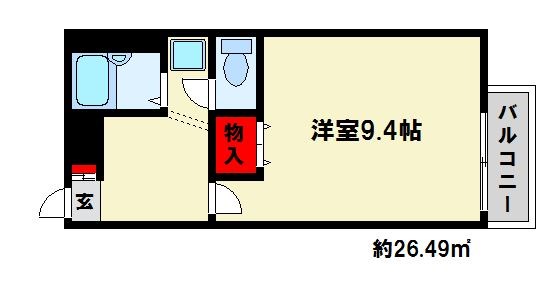 アムール柚の木 間取り　※反転タイプ　現状優先　洋室の広さは8帖です