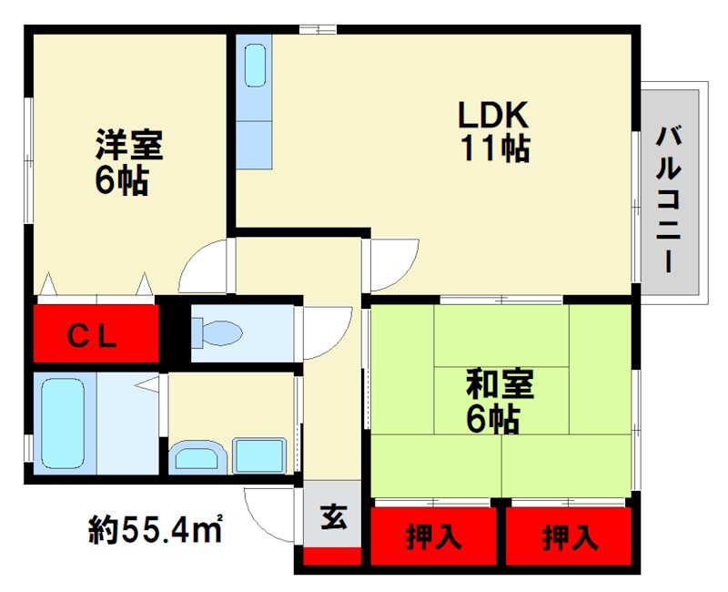 グリーンヴィラ若葉台A 間取図　※反転タイプ　現状優先