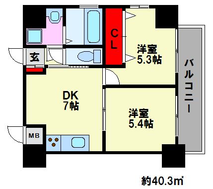 フィリオ大橋南 間取り。反転タイプ