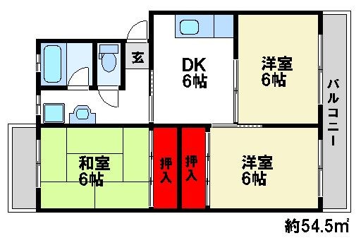 大西コーポラス 間取り　太宰府・筑紫野市の賃貸物件はトーマスリビングまで