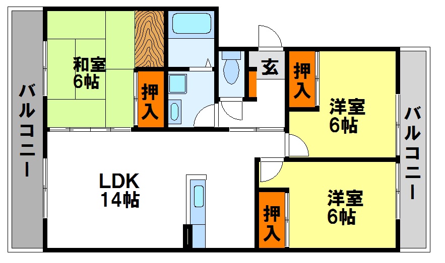 陶山第3ビル 2面バルコニー間取り