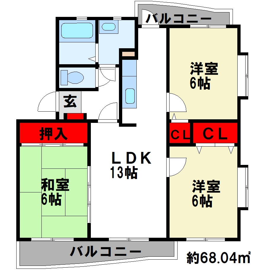 プロシード二日市南 リビングから全部屋繋がった人気の間取り