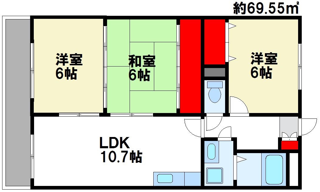 エステート杉塚 間取り図　※反転図