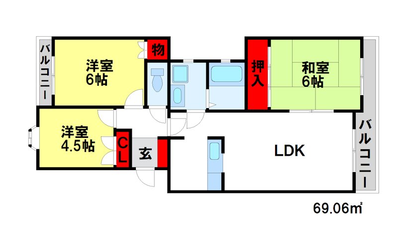 グリーンハイツ水城Ａ 間取り 広々3LDK間取り