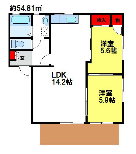 ヴィラージュ松倉　 間取り図　初期費用分割可能。