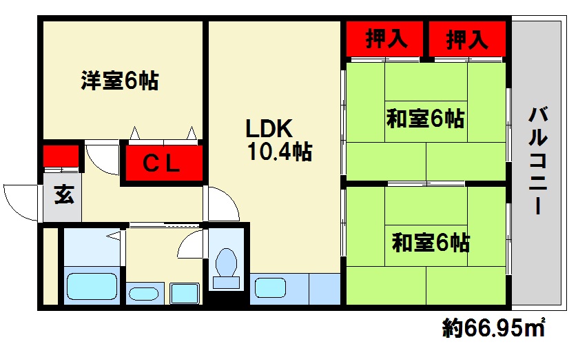 第５オリエンタル山繁 間取図　※反転タイプ　現状優先