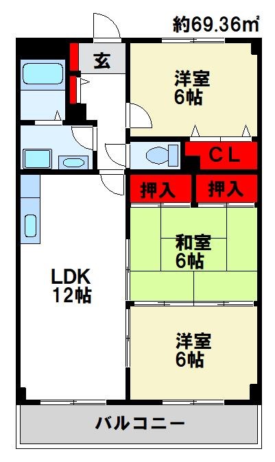 シャトレ天拝 間取図※反転間取り