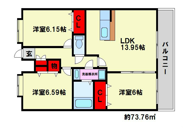 フォレスト離宮若久 間取り　※反転タイプ　現状優先