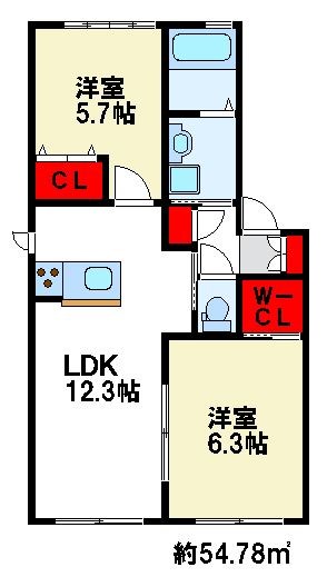 シャーメゾン宮の森B 間取り　太宰府市・筑紫野市の賃貸物件はトーマスリビングまで