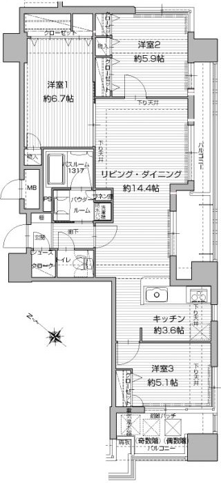 アクタス渡辺通パークシティ 間取り