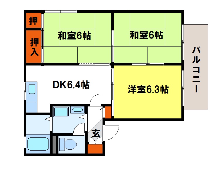 サニーコートムロマチ 間取図　2LDKとしても使える間取です