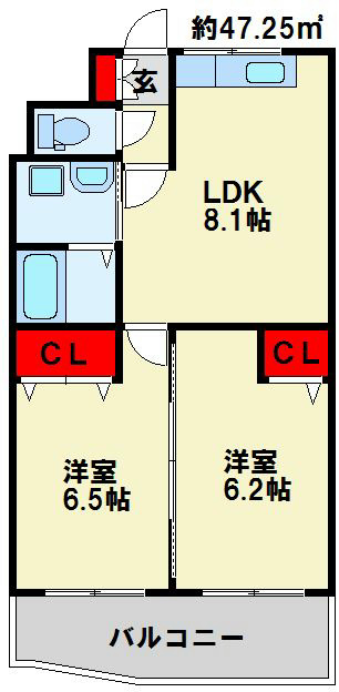 コートハウス大手町 2LDKの間取りです。