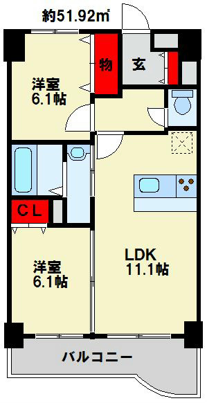 ニューシティアパートメンツ南小倉 Ⅱ 間取り図。