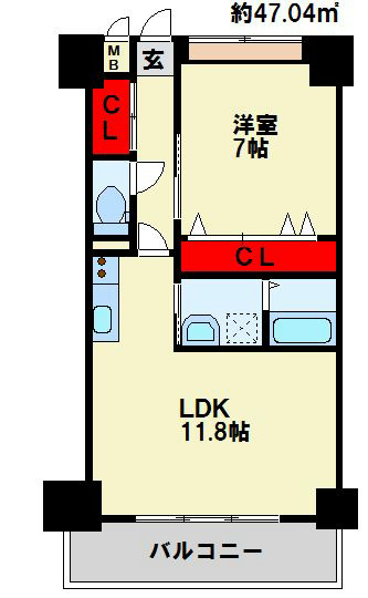 福岡県北九州市戸畑区新池１丁目 寝室独立型の1LDKです。