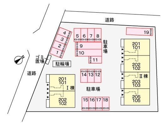 メゾンフルールⅡ   駐車場配置図です。
