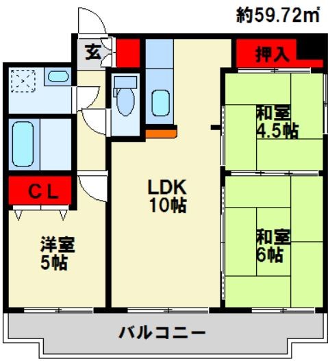 ラフィーネ戸畑 3LDKの間取りです。