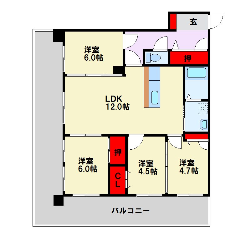 オークランド桜通り  2面バルコニーで日当たり良好です。