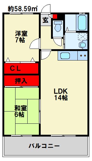 エルスール小原川 Ⅰ番館 ※実際の間取りは反転タイプです。