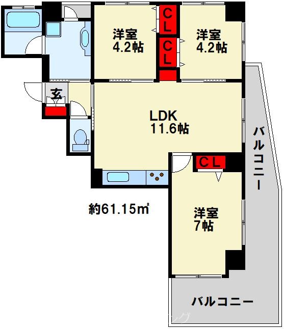 リクシア足原 広々バルコニー。