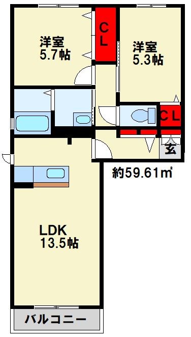エスポワールKM Ⅱ B棟 間取り反転です