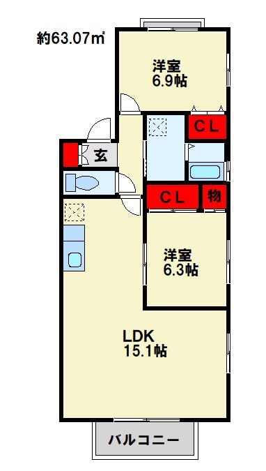 グリーンビレッジ湯川ⅡA棟 ※間取りは反転画像です。