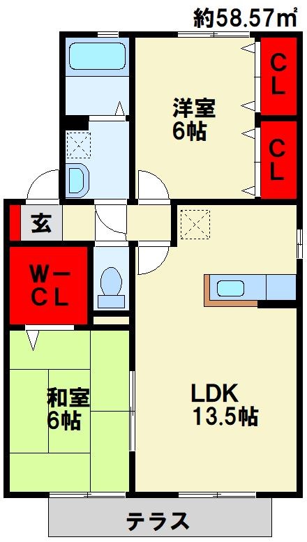 グリーンヒル　B棟 収納の多い2LDK