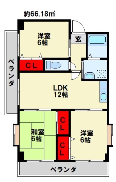 エクセレントリッチ伊崎 定番の３LDKです♪全室収納が嬉しい♪