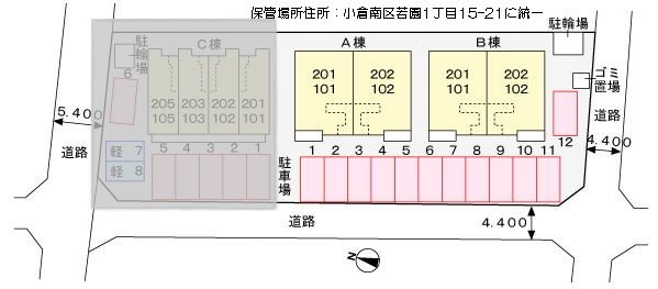 グリンデルハイム若園　B棟 駐車場配置図
