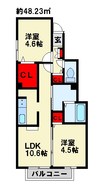 ソレイユハイム上吉田　B棟 ※間取りは反転画像です。