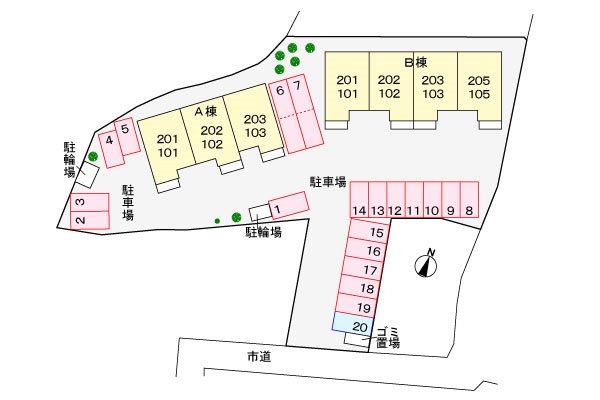 エール湯川　Ｂ棟  駐車場配置図