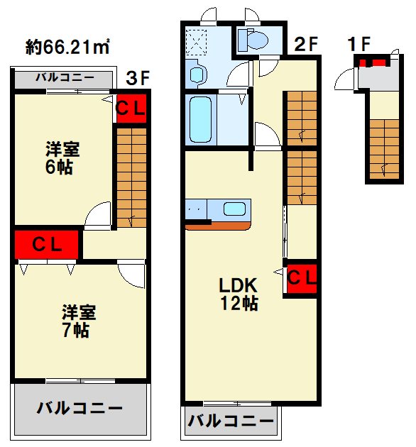 サンシャインブリッジ 1階が玄関。2階がリビング。3階が居室です。