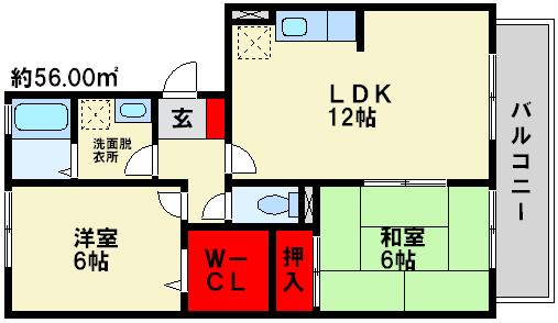 グリーンライフ古賀 間取図　※反転タイプ　現状優先