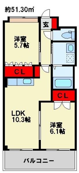 プティポアン　またて 間取り(反転タイプです。)