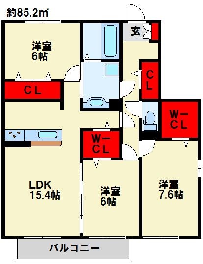 ドリームテュア/クレールシャト　クレール 全室6帖以上、さらに全室収納付きで快適に生活できます！