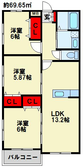 ブランボヌール小倉 全居室独立の使い勝手の良い間取りです