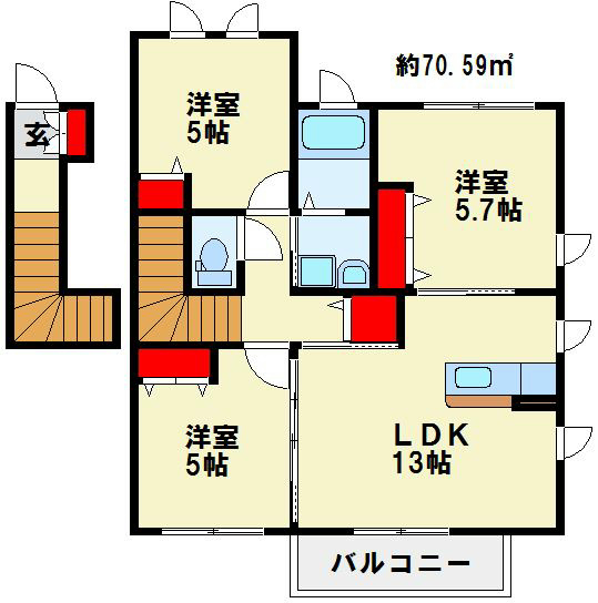 シャーメゾン花Ⅱ  3LDKの間取りです。