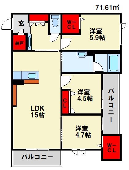 カーサ宮ノ前 直方 A棟 間取り