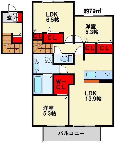 D-room城野駅　A棟 間取りは反転タイプになります。