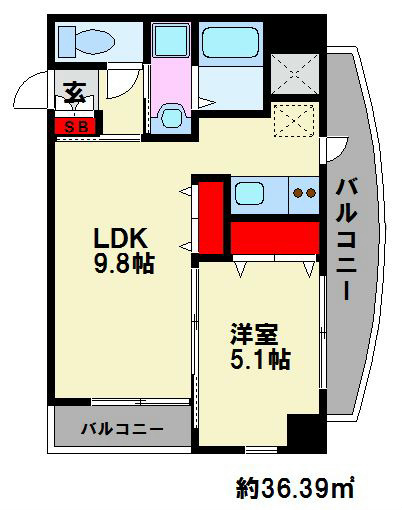 サンシャイン・ポート中井  2面バルコニーです。キッチンに勝手口があります。