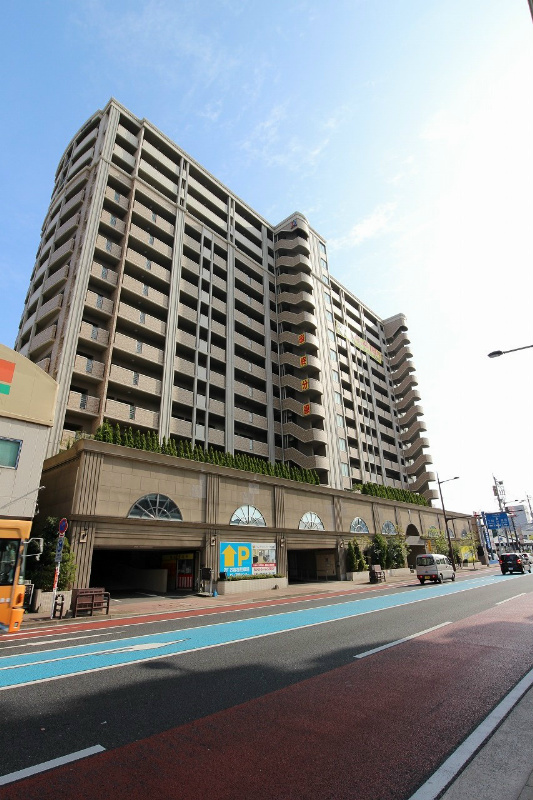 国道沿いに聳え立つ分譲マンションです。