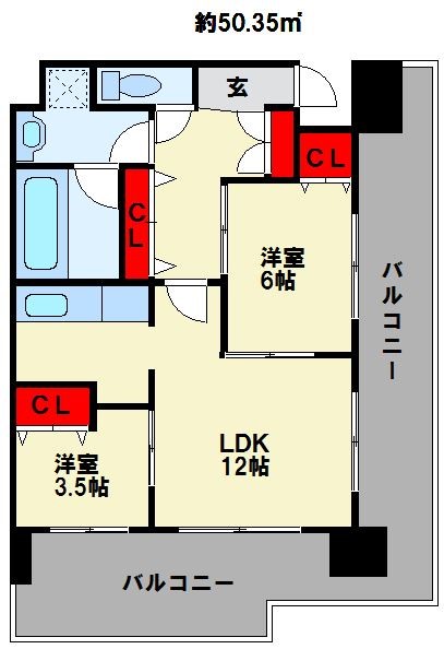 CPタワー オールフローリング。お一人で贅沢にも使える間取りです。