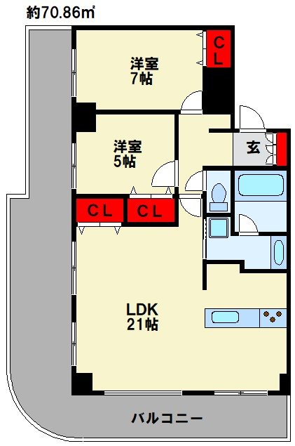 KOKURA TOWER 2面バルコニーからは小倉城やリバーウォークが見渡せます！