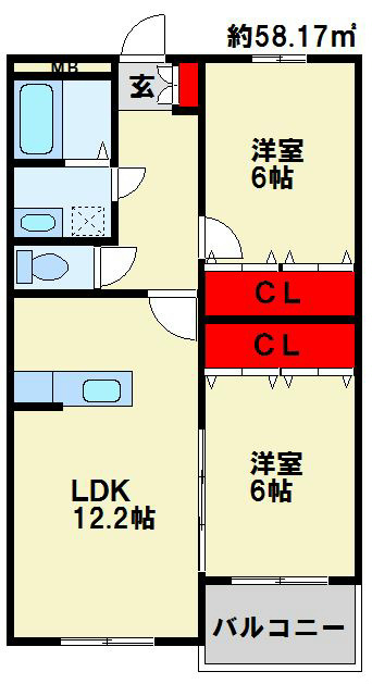 ブランボヌール小倉 全居室独立の使い勝手の良い間取りです。