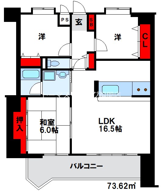 アーバン宮地岳 間取図は現状優先です。