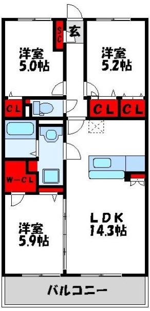 ハッピネス若葉台Ⅱ 間取り　※現状優先